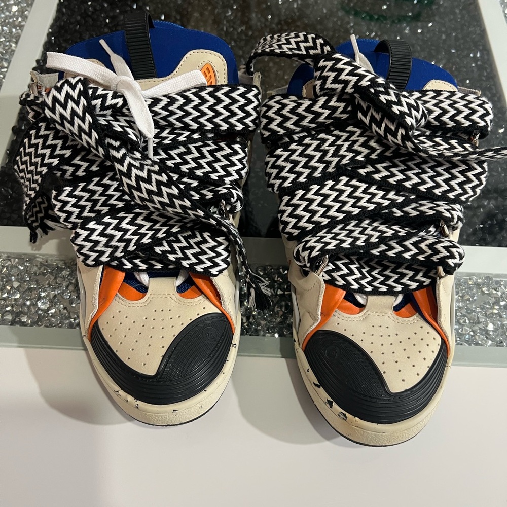 Lanvin Cream and Black Sneakers with blue , orange Bold Design in size 42, US 9M